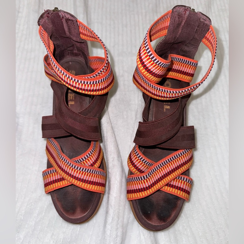 Sorel Multicolor Strappy Wedge Sandals - Brown, Orange, Pink, Yellow